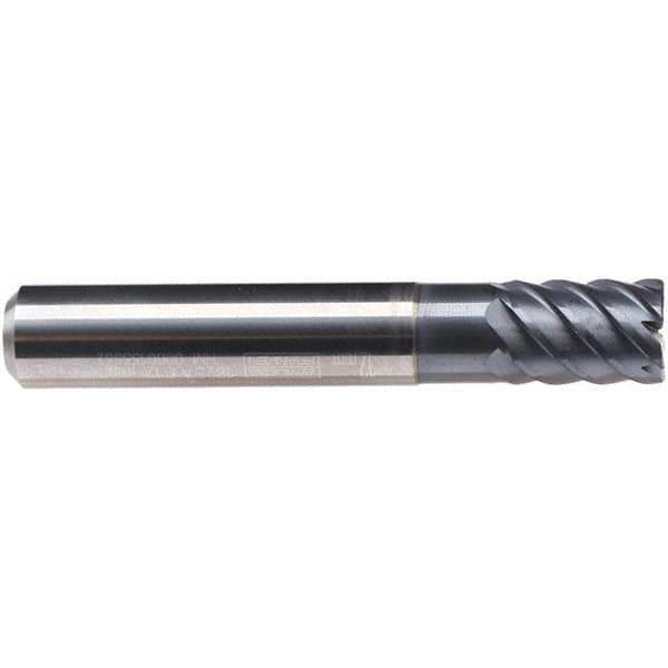 Emuge - 8mm Diam, 12mm LOC, 6 Flute Solid Carbide Roughing & Finishing End Mill - TiAlN Finish, 58mm OAL, 8mm Shank Diam, Cylindrical Shank, 50° Helix, Stub Length - USA Tool & Supply