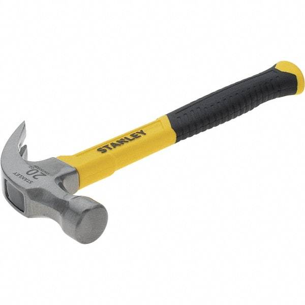 Stanley - 20 oz Head, Straight Rip Claw Hammer - 12.8" OAL, Steel Head, 1.18" Face Diam, Smooth Face, Fiberglass Handle with Grip - USA Tool & Supply