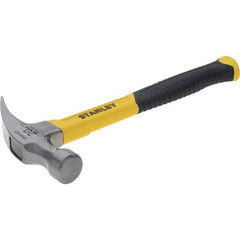 Stanley - 20 oz Head, Curved Claw Hammer - 12.83" OAL, Steel Head, 1.18" Face Diam, Smooth Face, Fiberglass Handle with Grip - USA Tool & Supply