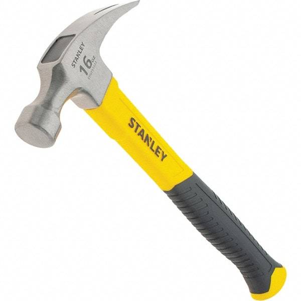 Stanley - 16 oz Head, Straight Rip Claw Hammer - 12.8" OAL, Steel Head, 1.1" Face Diam, Smooth Face, Fiberglass Handle with Grip - USA Tool & Supply