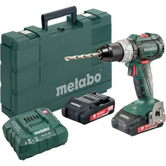 Metabo - 18 Volt 1/16 to 1/2" Keyless Chuck Cordless Hammer Drill - 31950 BPM, 600 to 2,100 RPM, Reversible, Pistol Grip Handle - USA Tool & Supply