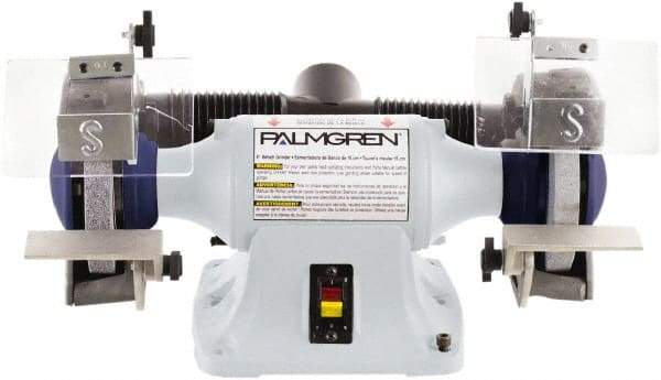 Palmgren - 6" Wheel Diam x 3/4" Wheel Width, 1/3 hp Grinder - 1/2" Arbor Hole Diam, 1 Phase, 3,450 Max RPM, 115/230 Volts - USA Tool & Supply