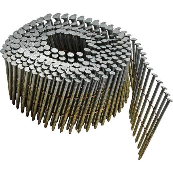 DeWALT - 13 Gauge 2-3/16" Long Siding Nails for Power Nailers - Steel, Galvanized Finish, Ring Shank, Coil Collation, Round Head, Blunt Diamond Point - USA Tool & Supply