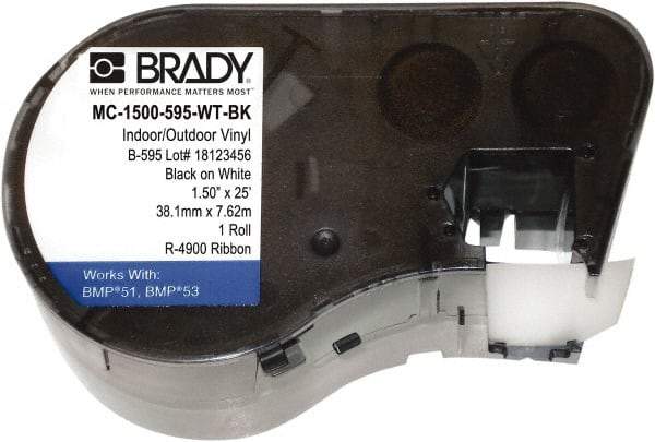 Brady - 1-1/2" Wide, Black & White Vinyl Labels - For BMP51 Label Printer, BMP53 Label Printer - USA Tool & Supply