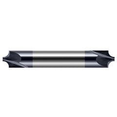 Corner Rounding End Mills - 0.0090″ Radius × 0.0460″ Pilot Diameter Carbide 5° Flare Corner Rounding End Mill DE, 2 Flutes, AlTiN Coated - Exact Industrial Supply