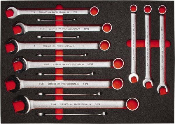 Proto - 15 Piece, 5/16" to 1-1/4", 12 Point Spline Combination Wrench Set - Inch Measurement Standard, Satin Finish, Comes in Roll Pouch - USA Tool & Supply