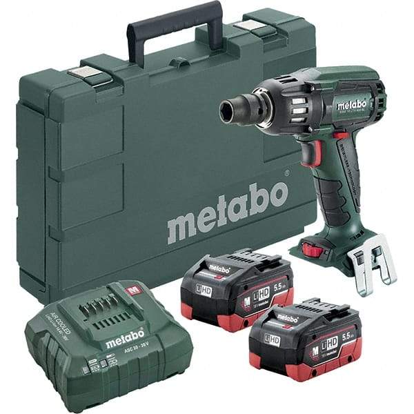 Metabo - 1/2" Drive 18 Volt Pistol Grip Cordless Impact Wrench & Ratchet - 2,150 RPM, 0 to 4,250 BPM, 295 Ft/Lb Torque, 2 Lithium-Ion Batteries Included - USA Tool & Supply