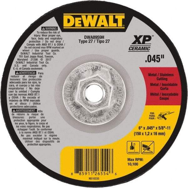 DeWALT - 24 Grit, 6" Wheel Diam, Type 27 Depressed Center Wheel - Coarse/Medium Grade, Ceramic, N Hardness, 10,100 Max RPM - USA Tool & Supply