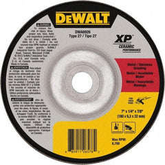 DeWALT - 24 Grit, 7" Wheel Diam, 7/8" Arbor Hole, Type 27 Depressed Center Wheel - Coarse/Medium Grade, Ceramic, N Hardness, 8,700 Max RPM - USA Tool & Supply