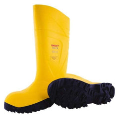 Tingley - Unisex Size 5 Medium Width Steel Knee Boot - Yellow, Navy, Polyurethane Upper, Polyurethane Outsole, 15" High, Pull-On - USA Tool & Supply