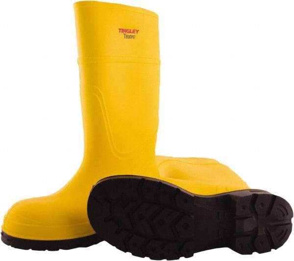 Tingley - Unisex Size 11 Medium Width Steel Knee Boot - Yellow, Navy, Polyurethane Upper, Polyurethane Outsole, 15" High, Pull-On - USA Tool & Supply