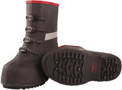 Tingley - Men's 6 (Women's 8) Traction Overboots - 12" High, Plain Toe, Cleated & Studded Sole, Rubber Upper, Black, 100% Liquid Proof, 4 Buckle - USA Tool & Supply