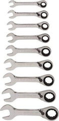 Blackhawk by Proto - 13 Piece, 6mm to 19mm, Stubby Ratcheting Combination Wrench Set - Metric Measurement Standard, Chrome Finish, Canvas Roll - USA Tool & Supply