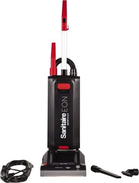 Sanitaire - Single Motor Quiet & Upright Vacuum Cleaner - 12" Cleaning Width, 10" Amps, Ergonomic Handle, Black - USA Tool & Supply