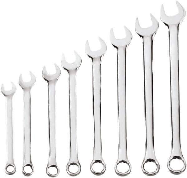 Blackhawk by Proto - 8 Piece, 1/4" to 11/16", 6, 12 Point Combination Wrench Set - Inch Measurement Standard, Chrome Finish, Comes in Case - USA Tool & Supply