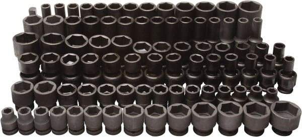 Blackhawk by Proto - 86 Piece 3/8" & 1/2" Drive Deep Well Impact Socket Set - 6 Points, 5/16" to 1" (7mm to 22mm) Range, Inch/Metric Measurement Standard - USA Tool & Supply