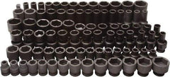 Blackhawk by Proto - 86 Piece 3/8" & 1/2" Drive Deep Well Impact Socket Set - 6 Points, 5/16" to 1" (7mm to 22mm) Range, Inch/Metric Measurement Standard - USA Tool & Supply