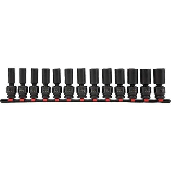 Blackhawk by Proto - 13 Piece 1/2" Drive Deep Well Impact Socket Set - 6 Points, 12mm to 24mm Range, Metric Measurement Standard - USA Tool & Supply
