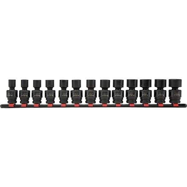 Blackhawk by Proto - 13 Piece 13/8" Drive Deep Well Impact Socket Set - 6 Points, 7 to 19mm Range, Metric Measurement - USA Tool & Supply