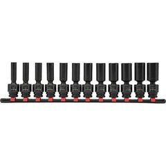 Blackhawk by Proto - 12 Piece 3/8" Drive Deep Well Impact Socket Set - 6 Points, 8mm to 19mm Range, Metric Measurement Standard - USA Tool & Supply