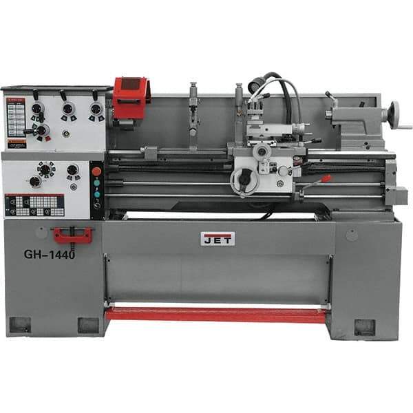 Jet - 14" Swing, 40" Between Centers, 230 Volt, Single Phase Bench Lathe - 5MT Taper, 3 hp, 40 to 1,800 RPM, 1-1/2" Bore Diam, 46" Deep x 28" High x 74-5/8" Long - USA Tool & Supply