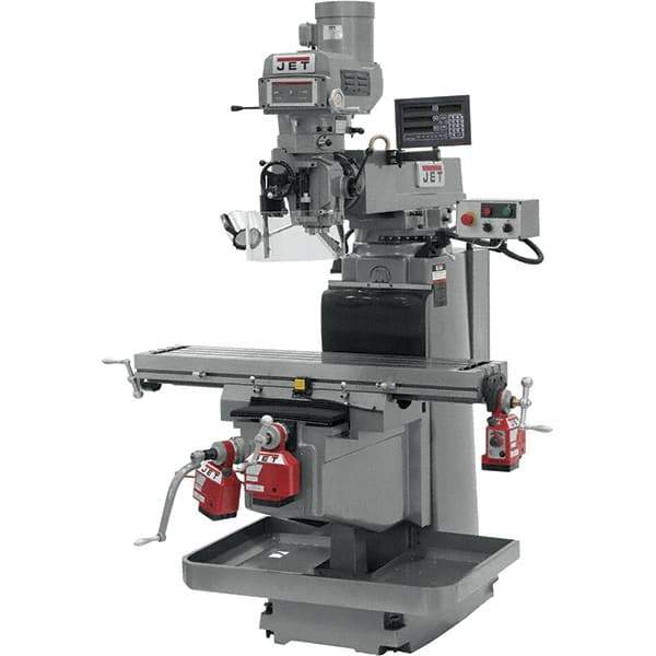 Jet - 54" Table Width x 12" Table Length, Variable Speed Pulley Control, 3 Phase Knee Milling Machine - NST40 Spindle Taper, 5 hp - USA Tool & Supply