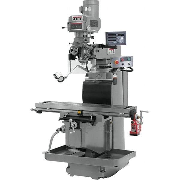 Jet - 54" Table Width x 12" Table Length, Variable Speed Pulley Control, 3 Phase Knee Milling Machine - R8 Spindle Taper, 5 hp - USA Tool & Supply