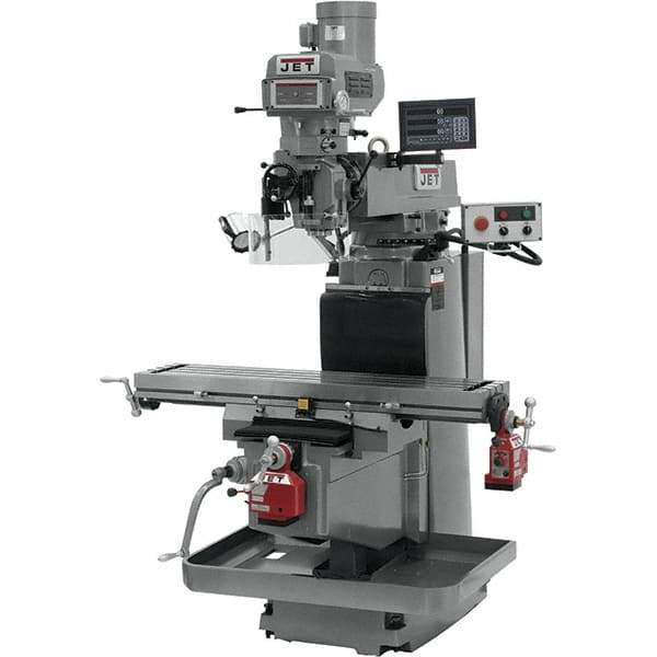 Jet - 54" Table Width x 12" Table Length, Variable Speed Pulley Control, 3 Phase Knee Milling Machine - NT40 Spindle Taper, 5 hp - USA Tool & Supply