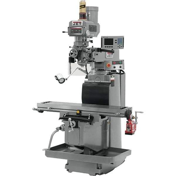 Jet - 54" Table Width x 12" Table Length, Variable Speed Pulley Control, 3 Phase Knee Milling Machine - R8 Spindle Taper, 5 hp - USA Tool & Supply