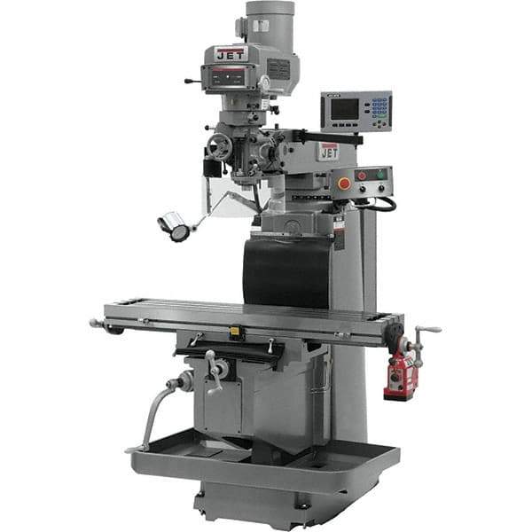 Jet - 54" Table Width x 12" Table Length, Variable Speed Pulley Control, 3 Phase Knee Milling Machine - R8 Spindle Taper, 5 hp - USA Tool & Supply