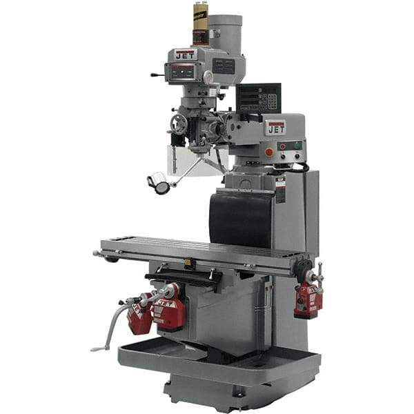 Jet - 54" Table Width x 12" Table Length, Variable Speed Pulley Control, 3 Phase Knee Milling Machine - R8 Spindle Taper, 5 hp - USA Tool & Supply