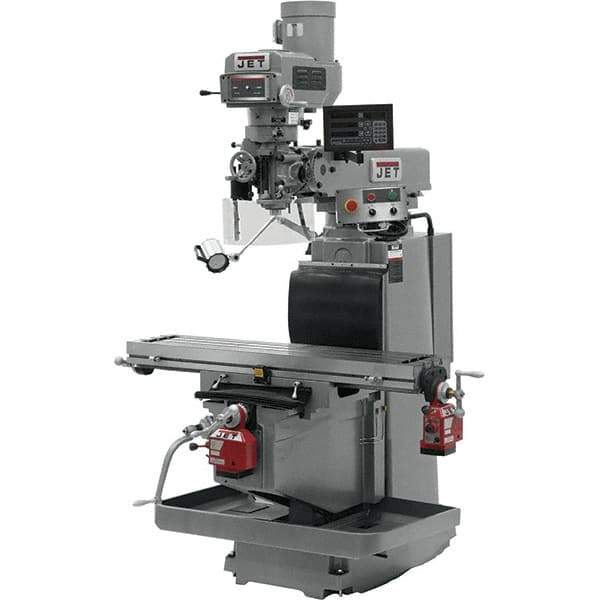 Jet - 54" Table Width x 12" Table Length, Variable Speed Pulley Control, 3 Phase Knee Milling Machine - R8 Spindle Taper, 5 hp - USA Tool & Supply