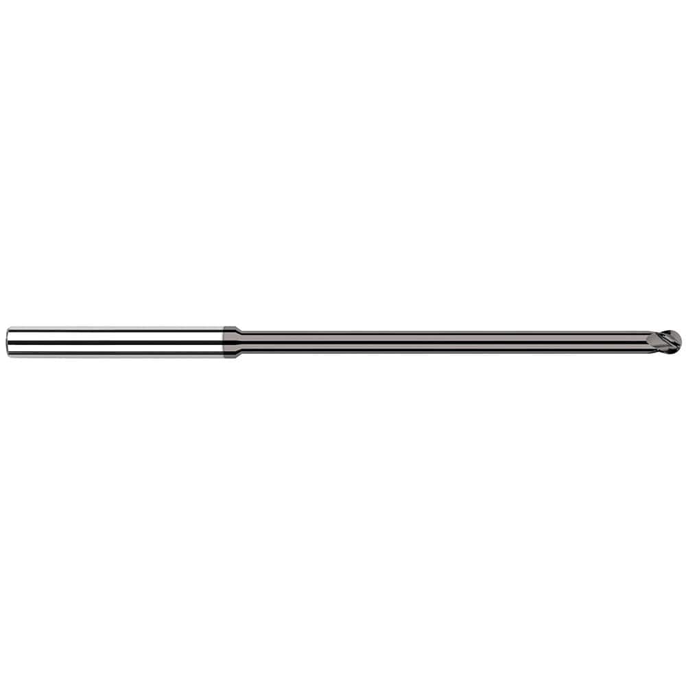 Ball End Mill: 0.125″ Dia, 0.187″ LOC, 4 Flute, Solid Carbide 4″ OAL, 1/8″ Shank Dia, 30 ° Helix, CVD Coated, Single End