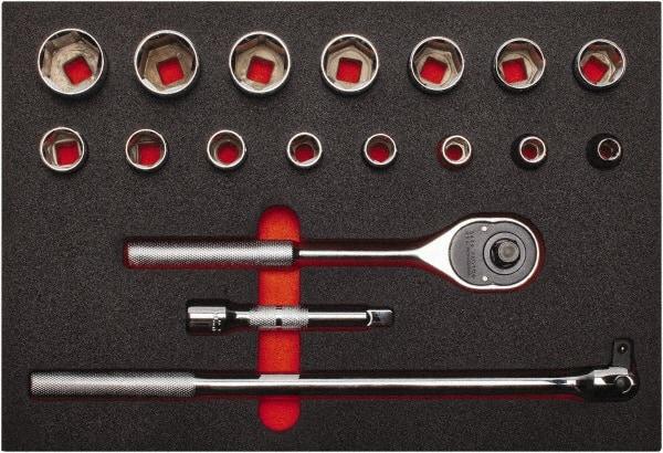 Proto - 18 Piece 1/2" Drive Chrome Finish Socket Set - 6 Points, 3/8" to 1-1/4" Range, Inch Measurement Standard - USA Tool & Supply