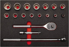 Proto - 18 Piece 1/2" Drive Chrome Finish Socket Set - 6 Points, 3/8" to 1-1/4" Range, Inch Measurement Standard - USA Tool & Supply