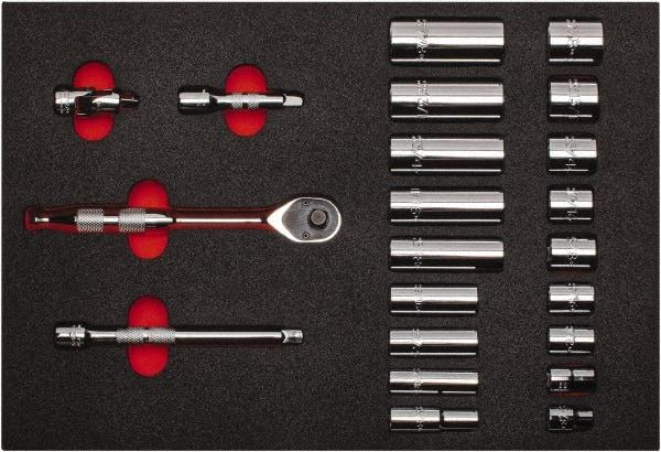 Proto - 22 Piece 3/8" Drive Chrome Finish Deep Well Socket Set - 12 Points, 3/8" to 7/8" Range, Inch Measurement Standard - USA Tool & Supply
