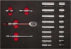 Proto - 22 Piece 3/8" Drive Chrome Finish Deep Well Socket Set - 12 Points, 3/8" to 7/8" Range, Inch Measurement Standard - USA Tool & Supply