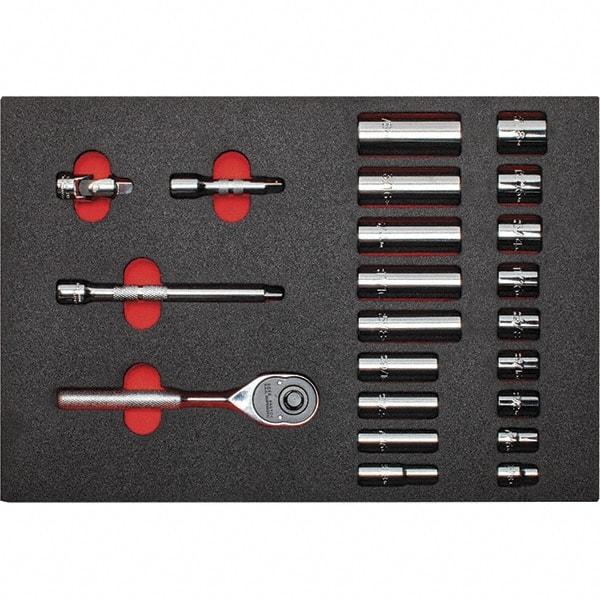 Proto - 22 Piece 3/8" Drive Chrome Finish Deep Well Socket Set - 12 Points, 3/8" to 7/8" Range, Inch Measurement Standard - USA Tool & Supply