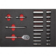 Proto - 22 Piece 3/8" Drive Chrome Finish Deep Well Socket Set - 12 Points, 3/8" to 7/8" Range, Inch Measurement Standard - USA Tool & Supply