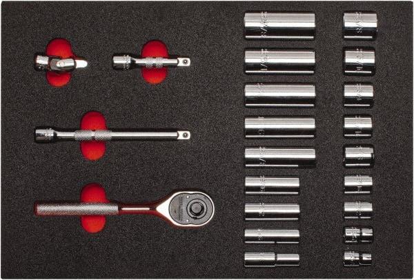 Proto - 22 Piece 3/8" Drive Chrome Finish Deep Well Socket Set - 6 Points, 3/8" to 7/8" Range, Inch Measurement Standard - USA Tool & Supply