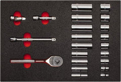 Proto - 22 Piece 3/8" Drive Chrome Finish Deep Well Socket Set - 6 Points, 3/8" to 7/8" Range, Inch Measurement Standard - USA Tool & Supply