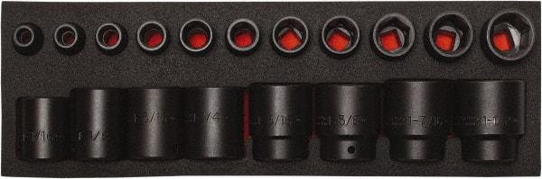 Proto - 19 Piece 1/2" Drive Black Finish Impact Socket Set - 6 Points, 3/8" to 1-1/2" Range, Inch Measurement Standard - USA Tool & Supply