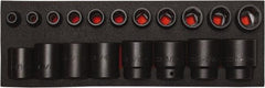 Proto - 19 Piece 1/2" Drive Black Finish Impact Socket Set - 6 Points, 3/8" to 1-1/2" Range, Inch Measurement Standard - USA Tool & Supply