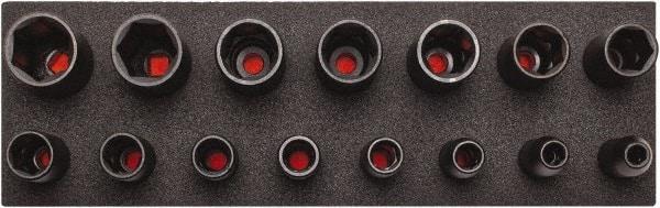 Proto - 15 Piece 1/2" Drive Black Finish Deep Well Socket Set - 6 Points, 3/8" to 1-1/4" Range, Inch Measurement Standard - USA Tool & Supply
