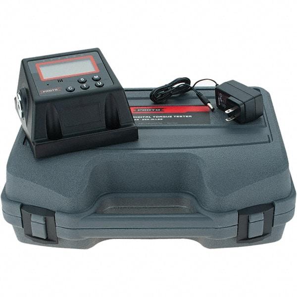 Proto - 25 to 250 In/Lb, Electronic Torque Tester - Accurate to ± 1% CW and ± 3% CCW Digit Accuracy, 5-5/8" OAL, 3/8" Drive - USA Tool & Supply