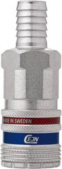 CEJN - Hose Barb European High Flow Pneumatic Hose Safety Coupler - Steel/Brass, 3/8" Body Diam, 1/2" Hose ID - USA Tool & Supply
