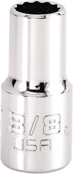 Proto - 3/8", 3/8" Drive, Intermediate Hand Socket - 12 Points, 1-15/64" OAL, Steel, Full Polish Finish - USA Tool & Supply