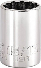 Proto - 15/16", 3/8" Drive, Intermediate Hand Socket - 12 Points, 1-47/64" OAL, Steel, Full Polish Finish - USA Tool & Supply