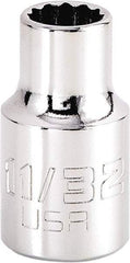 Proto - 11/32", 3/8" Drive, Intermediate Hand Socket - 12 Points, 1-15/64" OAL, Steel, Full Polish Finish - USA Tool & Supply