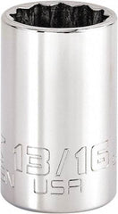 Proto - 13/16", 3/8" Drive, Intermediate Hand Socket - 12 Points, 1-47/64" OAL, Steel, Full Polish Finish - USA Tool & Supply